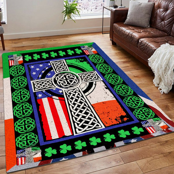 Irish Rug, Proud Irish Heritage Printing Floor Mat Carpet, Proud Irish Heritage Women Area Rug, Patrick Cross Irish Flag Rug, Gifts for Cross