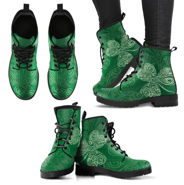 Celtic Leather Boots - Irish Shamrock with Celtic Knot - Happy St. Patrick's Day
