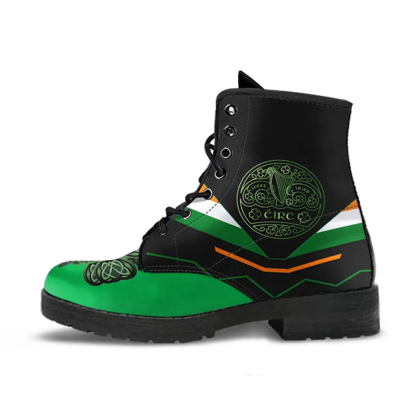 Celtic All Over Print Leather Boots - Irish Shamrock With Celtic Patterns
