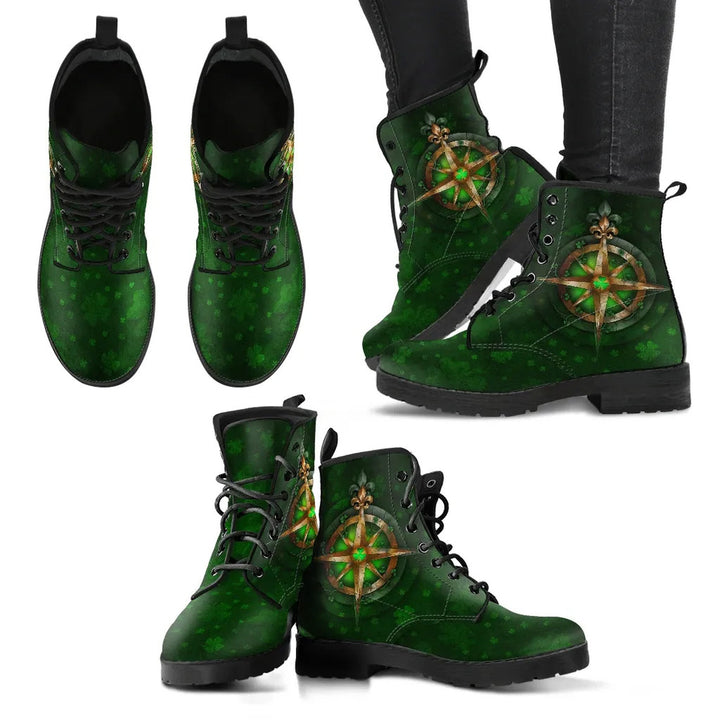 Ireland Leather Boots��- Celtic Irish Compass & Shamrock