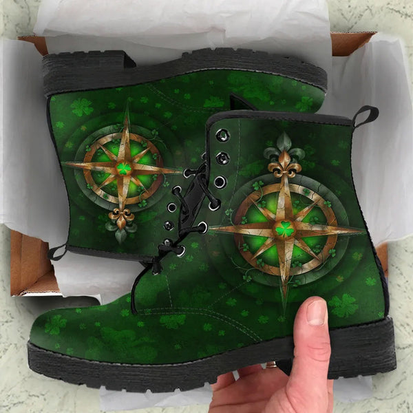 Ireland Leather Boots��- Celtic Irish Compass & Shamrock