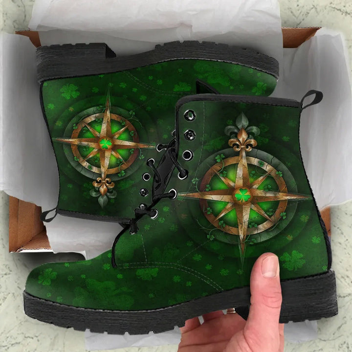 Ireland Leather Boots��- Celtic Irish Compass & Shamrock