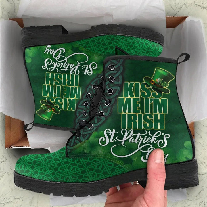 St. Patrick's Day Leather Boot - KISS ME I'M IRISH