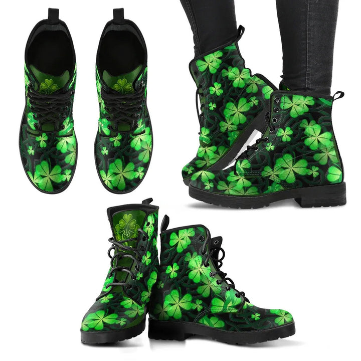 Ireland St. Patrick's Day Leather Boots - Irish Shamrock with Celtic Knot