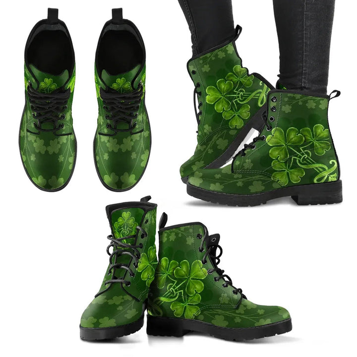 Irish Shamrock Leather Boots - Happy St. Patrick's Day