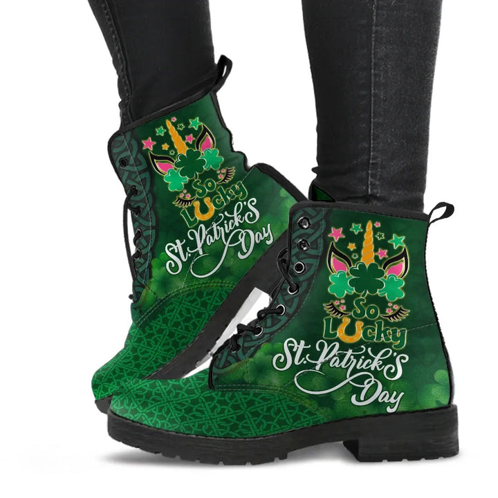 St. Patrick's Day Leather Boot - So Lucky Irish Unicorn