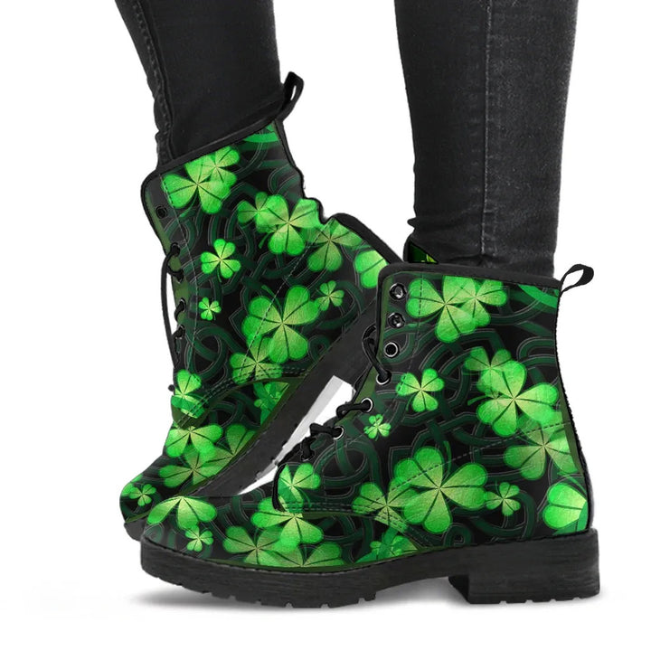 Ireland St. Patrick's Day Leather Boots - Irish Shamrock with Celtic Knot