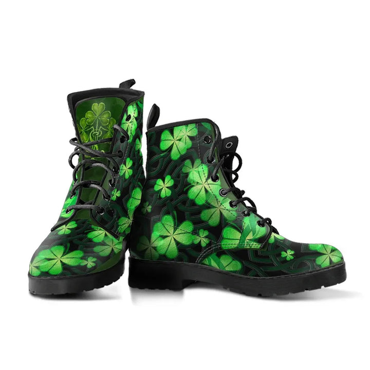 Ireland St. Patrick's Day Leather Boots - Irish Shamrock with Celtic Knot