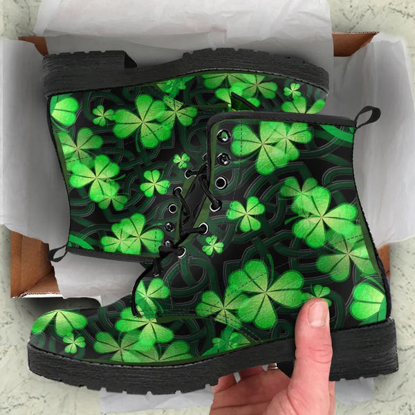 Ireland St. Patrick's Day Leather Boots - Irish Shamrock with Celtic Knot
