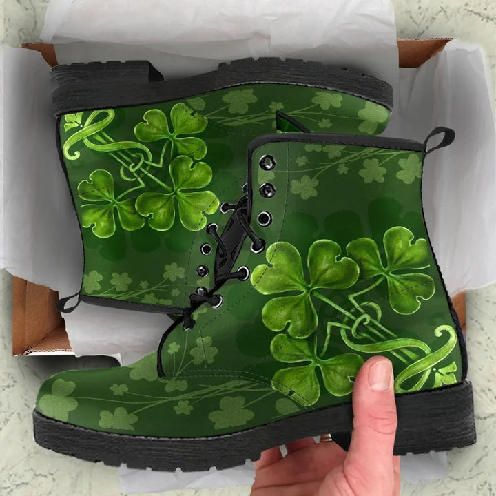 Irish Shamrock Leather Boots - Happy St. Patrick's Day