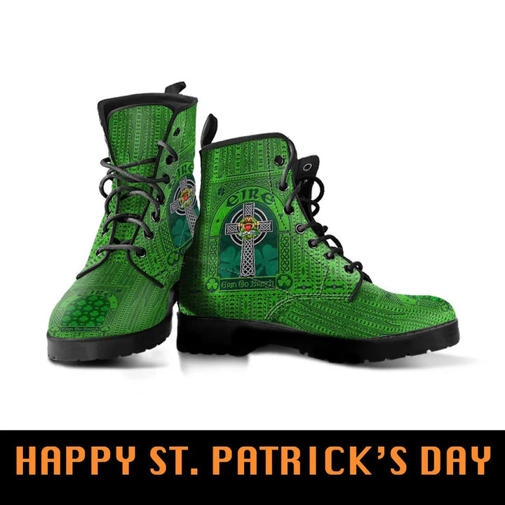Celtic Ireland St. Patrick's Day Leather Boots - Irish Shamrock with Claddagh Ring Cross