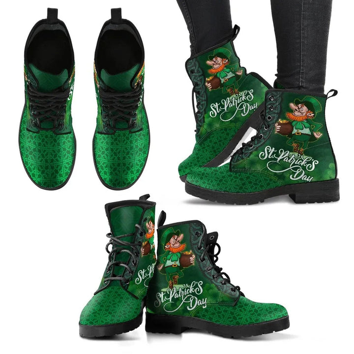 Ireland St. Patrick's Day Leather Boot - Irish Leprechaun with Shamrock