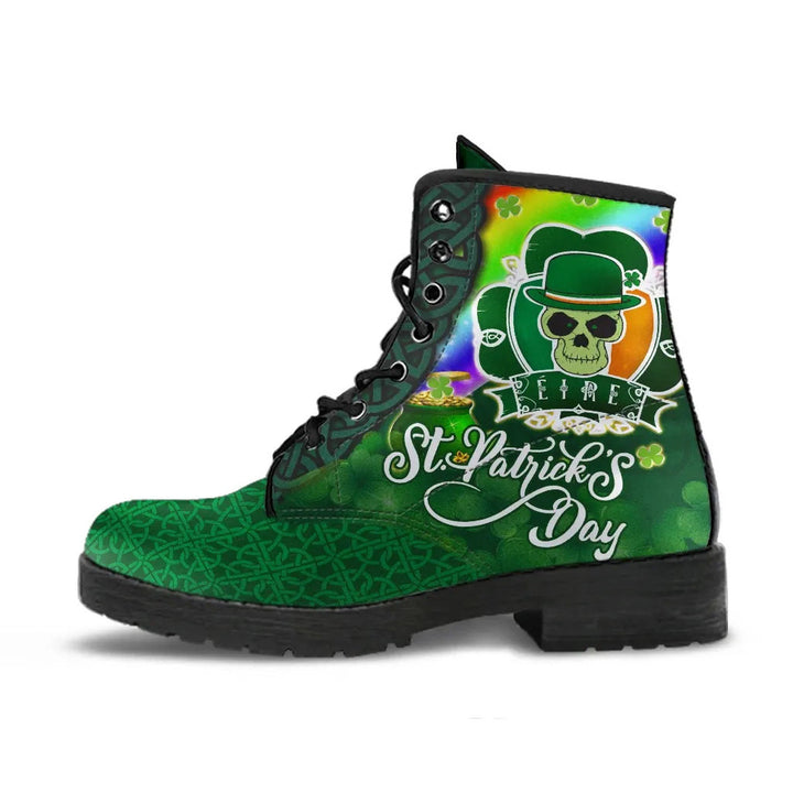 Happy St. Patrick's Day Leather Boot - Irish Skull and Flamingo