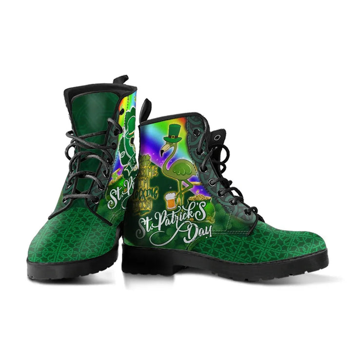 Happy St. Patrick's Day Leather Boot - Irish Skull and Flamingo