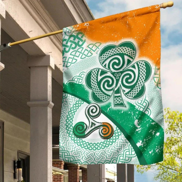 Ireland Celtic Flag - Ireland Shamrock With Celtic Patterns