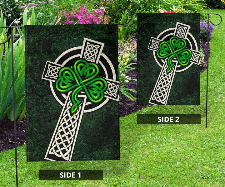 Ireland Celtic Flag - Celtic Cross & Shamrock Skew Style
