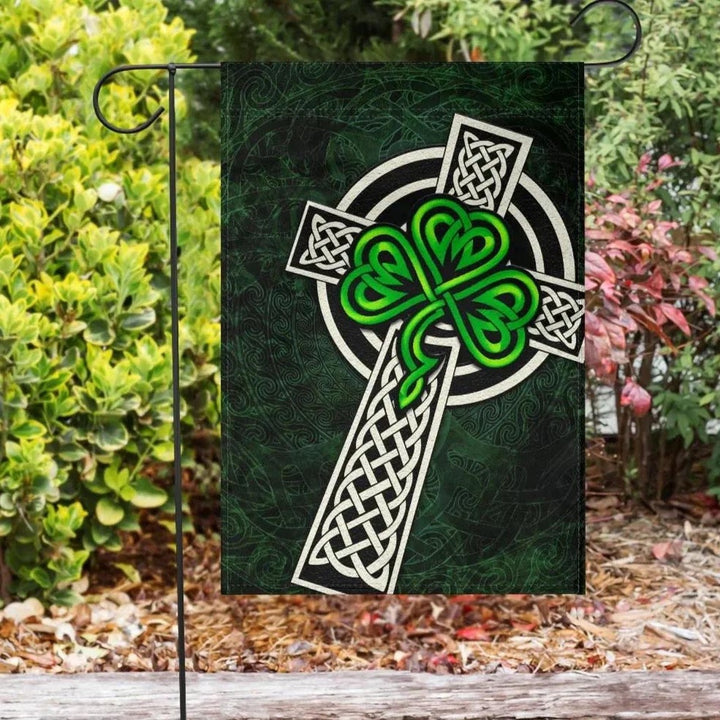 Ireland Celtic Flag - Celtic Cross & Shamrock Skew Style