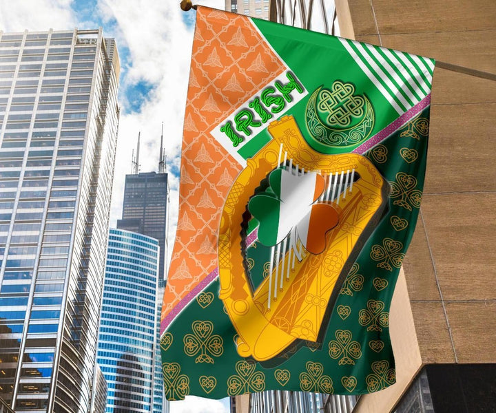 Celtic Ireland Flag - Irish Shamrock with Traditional Harp