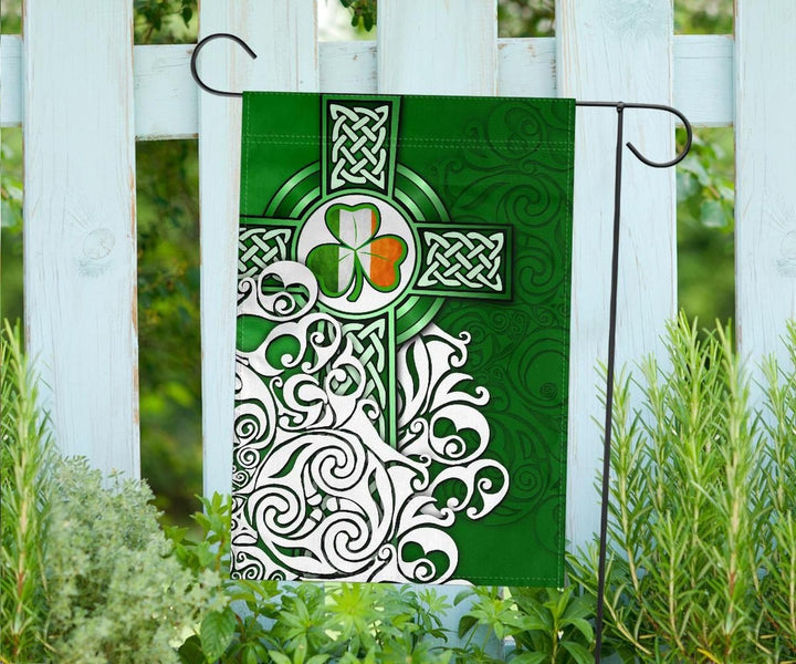 Ireland Celtic Flag - Irish Shamrock Flag With Celtic Cross