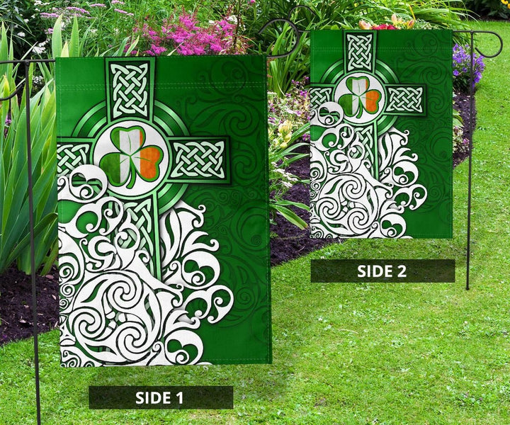 Ireland Celtic Flag - Irish Shamrock Flag With Celtic Cross