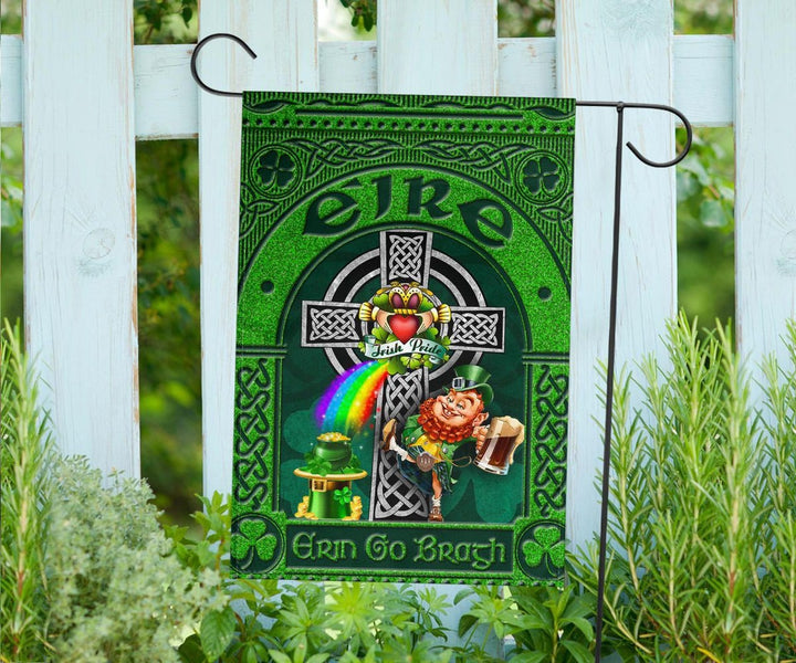 Ireland St. Patrick's Day Flag - Leprechaun with Celtic Claddagh Ring Cross
