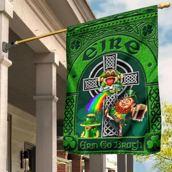 Ireland St. Patrick's Day Flag - Leprechaun with Celtic Claddagh Ring Cross