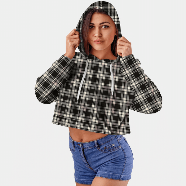 Menzies Black & White Ancient Tartan Crop Top Hoodie