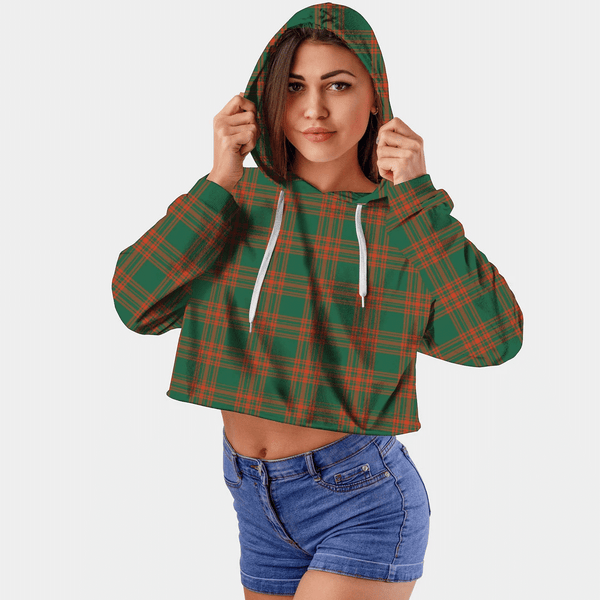 Menzies Green Ancient Tartan Crop Top Hoodie