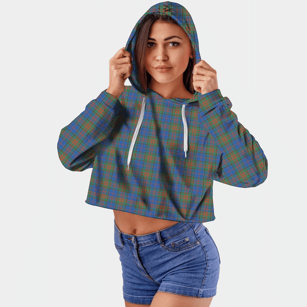 Stewart of Appin Hunting Ancient Tartan Crop Top Hoodie