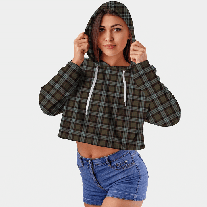 Stewart Old Weathered Tartan Crop Top Hoodie