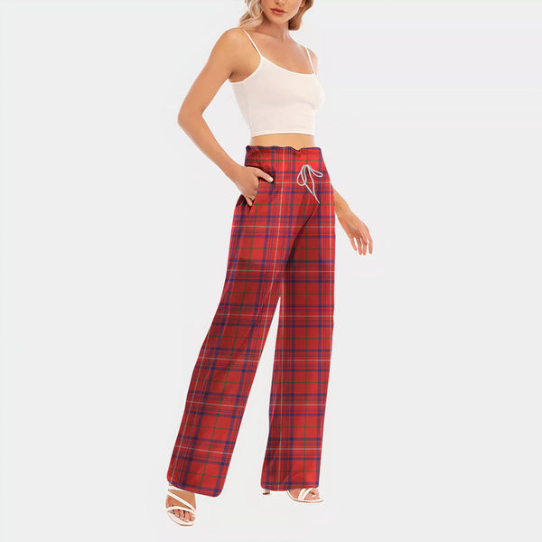 Rose Modern Tartan Women's Waist Fungus Edge Wide-leg Pants