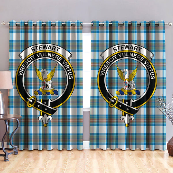 Stewart Muted Blue Clan Badge Tartan Classic Window Curtain