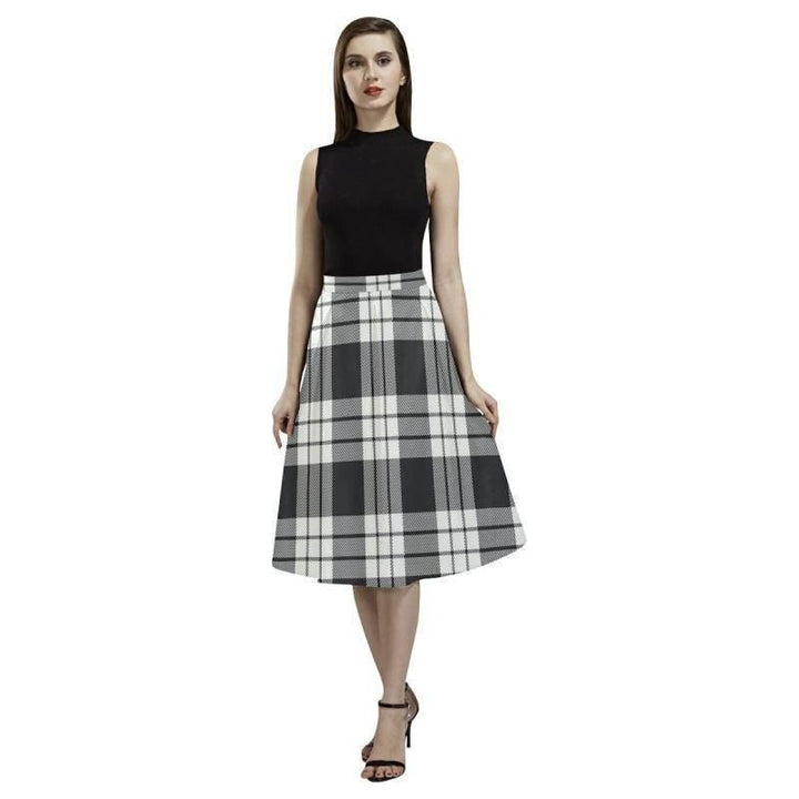 Macfarlane Black White Ancient Tartan Classic Aoede Crepe Skirt