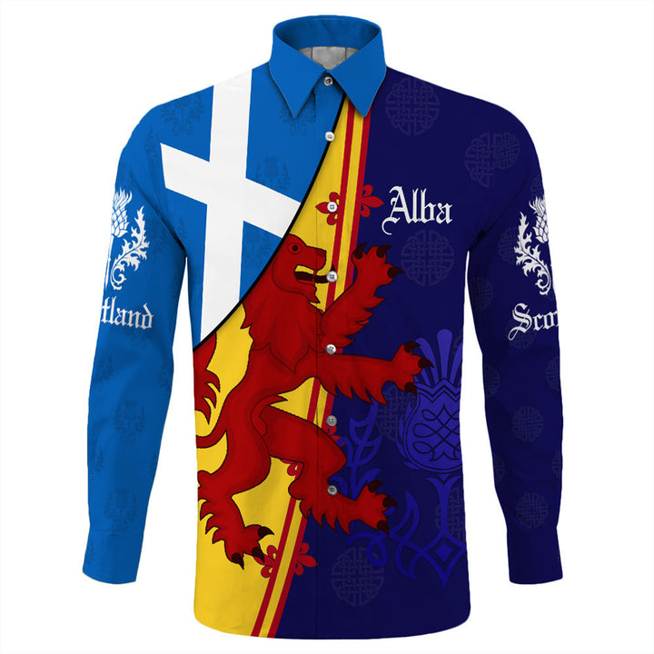 Scotland Alba Thistle Long Sleeve Button Shirt | Celticprime.com