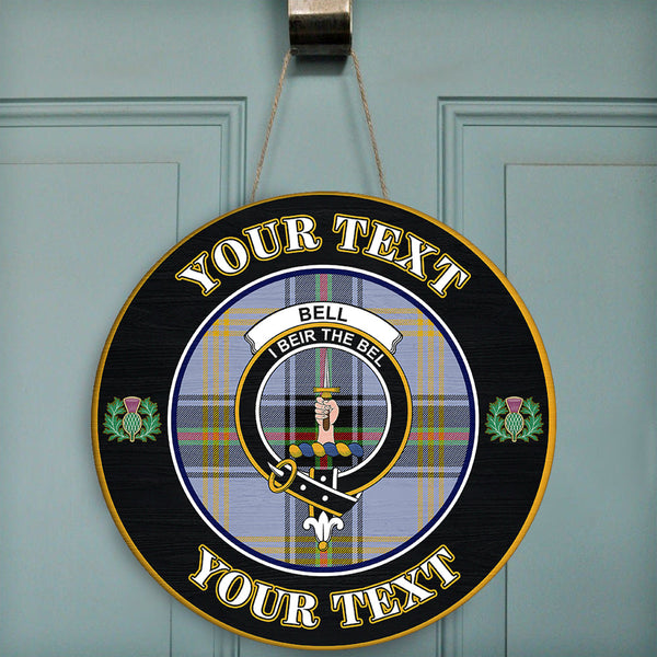 Bell of the Borders Tartan Crest Round Wooden Sign Thistle Memory Style