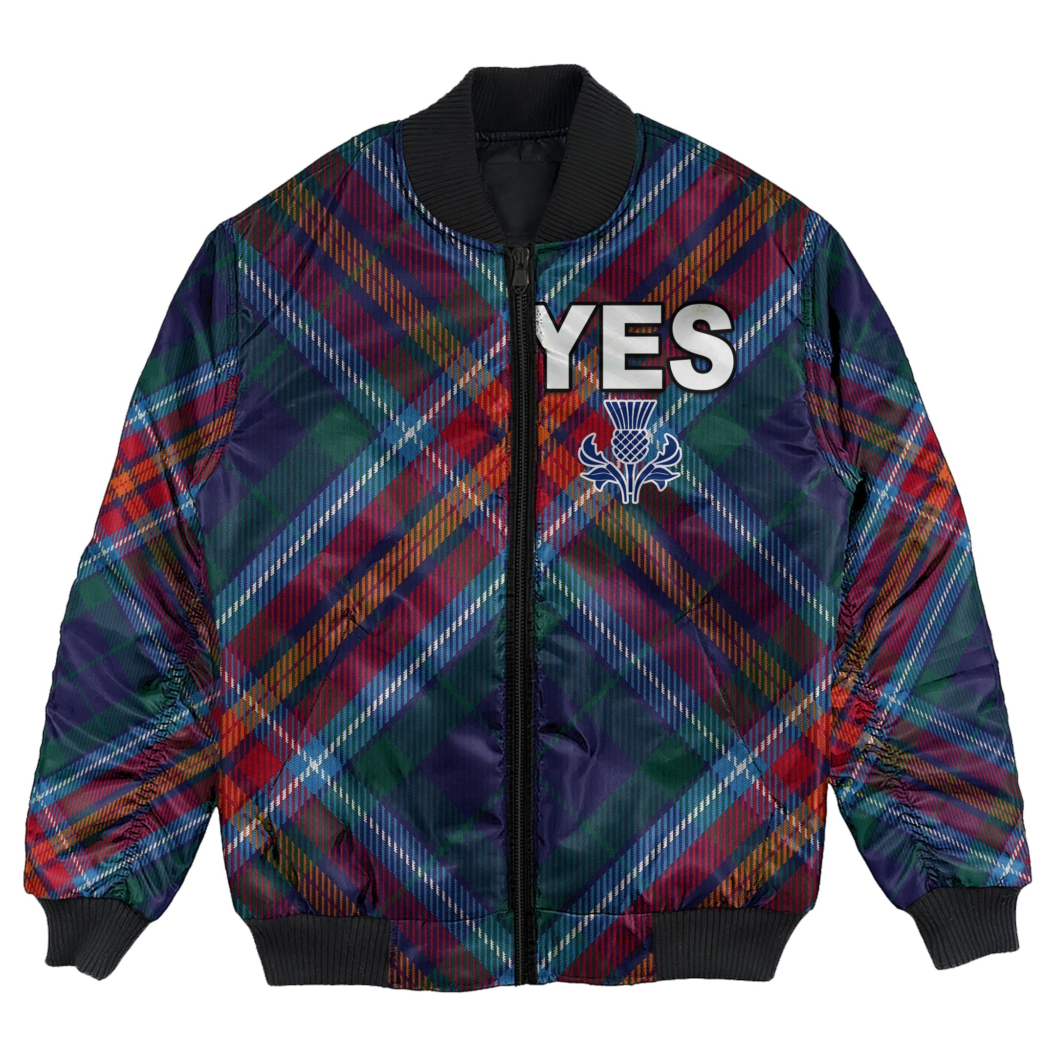 Blue Plaid Tartan Scottish Men's Bomber Jacket