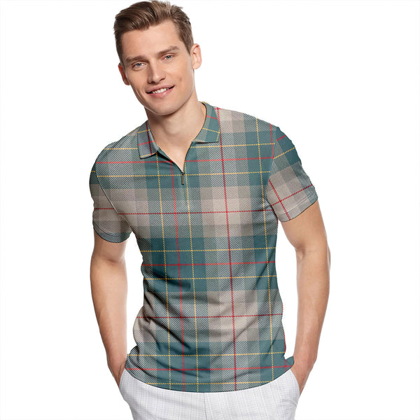 Brodie Silver (Brodie Muted) Weathered Tartan Classic Lapel Zip Short Sleeve Polo