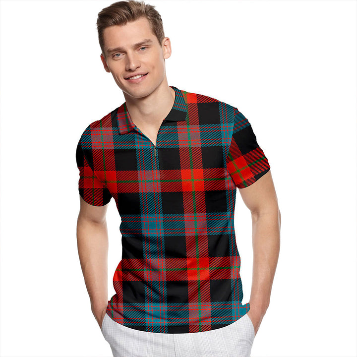 Brown (Broun) Ancient Tartan Classic Lapel Zip Short Sleeve Polo