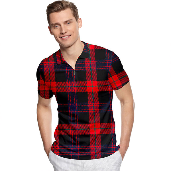 Brown (Broun) Modern Tartan Classic Lapel Zip Short Sleeve Polo