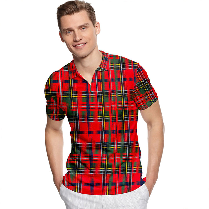 Brown of Castledean (Broun of Castledean) Modern Tartan Classic Lapel Zip Short Sleeve Polo