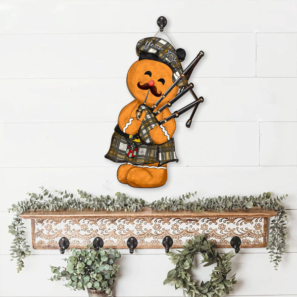 Burns Ancient Crest Tartan Wooden Sign Gingerbread Bagpipe Personalized
