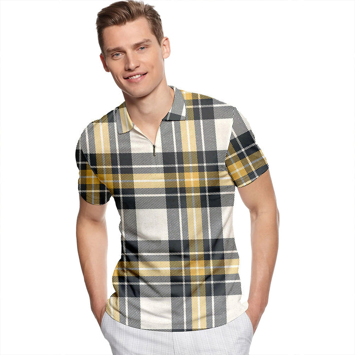 Burns Weathered Tartan Classic Lapel Zip Short Sleeve Polo