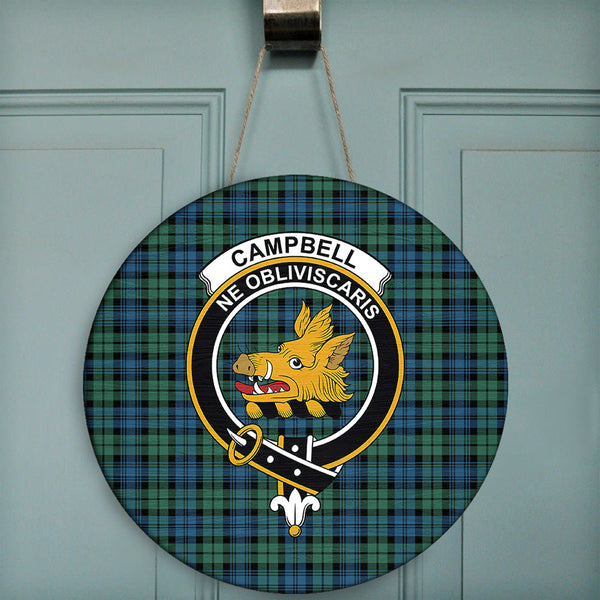 Campbell Ancient 02 Tartan Classic Crest Round Wooden Sign