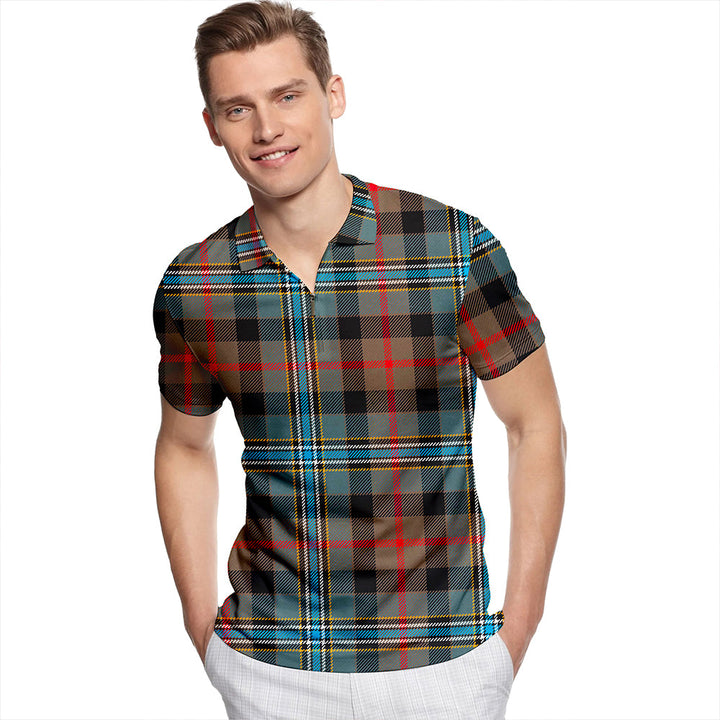Campbell Hunting Modern Tartan Classic Lapel Zip Short Sleeve Polo