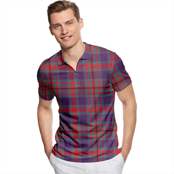 Carnegie Weathered Tartan Classic Lapel Zip Short Sleeve Polo