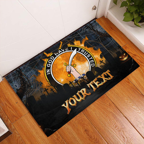 Clark (Clergy) Ancient Clan Badge Tartan Personalize Doormat Happy Halloween Style