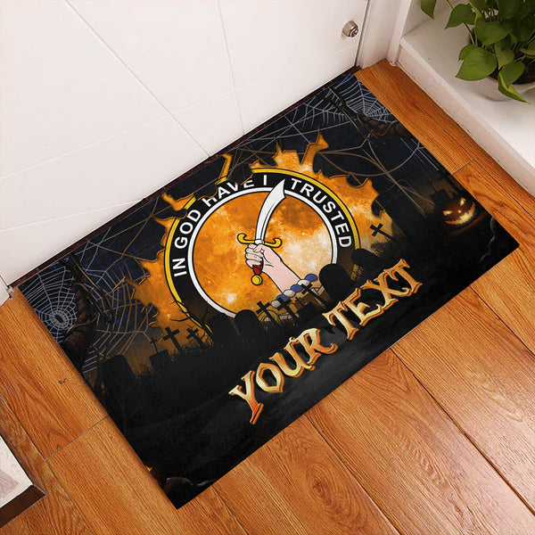 Clark (Clergy) Modern Clan Badge Tartan Personalize Doormat Happy Halloween Style