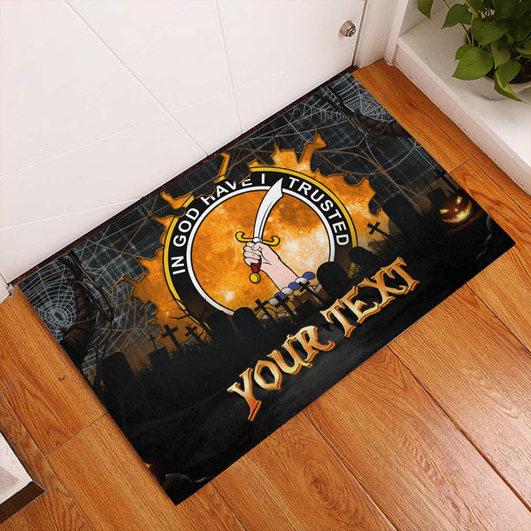 Clark (Clergy) Weathered Clan Badge Tartan Personalize Doormat Happy Halloween Style