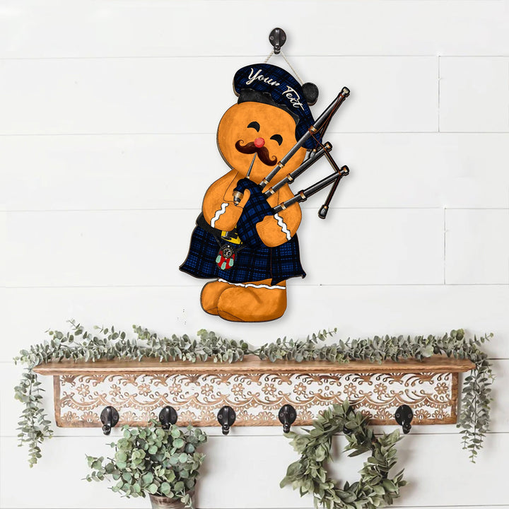 Clark (Clergy) Modern Crest Tartan Wooden Sign Gingerbread Bagpipe Personalized