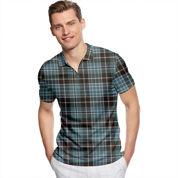 Clark (Clergy) Weathered Tartan Classic Lapel Zip Short Sleeve Polo